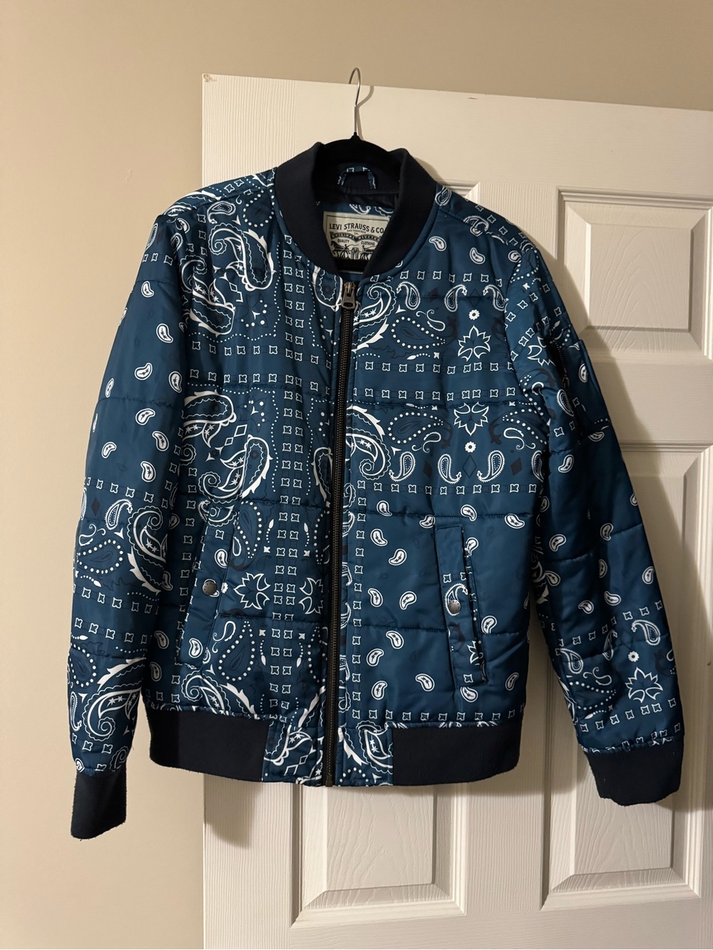 Levi's Navy Bandana-Print Quilted Bomber Jacket